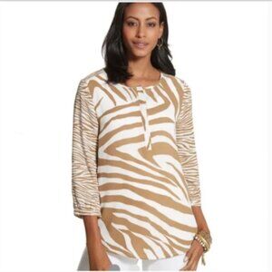 Chico's Zebra Waves Holly Blouse Sz 3(XL/16) White Tan #284P